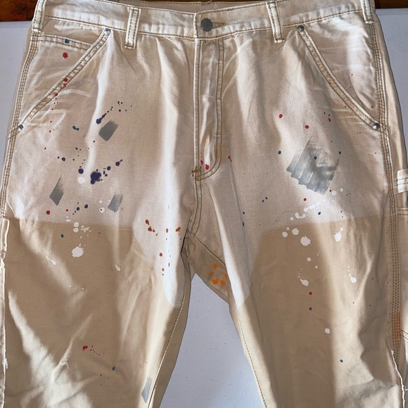 MNML NWOTs Flare Denim Pants - Khaki with Paint Splatter | B243 | Size 34 - Picture 2 of 13